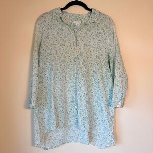 J. Jill Ditsy Floral Button-Down Cotton Tunic Top, Size Medium